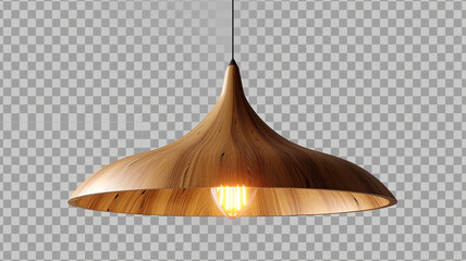 Scandinavian-inspired pendant lamp with wooden accents on transparent background.PNG format. 