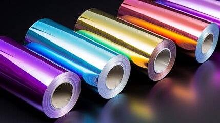 Rolls of holographic foil metallic material - obrazy, fototapety, plakaty