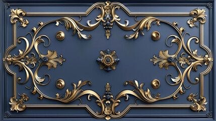 3D background with ornament, vintage deep navy blue and brass background ornament, mandala 3D wall interior decoration, Diwali flower theme frame, feel of timeless appeal