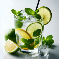 mojito cocktail with lime and mint glass  ice lemon   cold ,Ai generated 