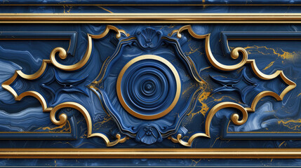 3D background with ornament, vintage deep navy blue and brass background ornament, mandala 3D wall interior decoration, Diwali flower theme frame, feel of timeless appeal