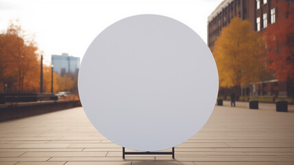 circular white signboard for mockup, blank signboard 3d logo mockup, white circle board in street for mockup