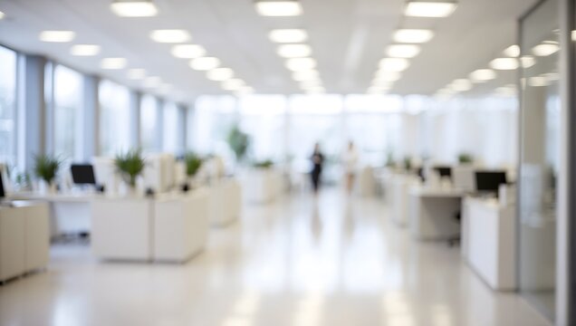 Fully Blurred Office Interior, No Focus, Perfect For Generic Business Backgrounds. Generative AI