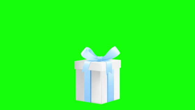 Blue gift box with blue ribbon.Animation on a green screen. Holidays and gifts concept.Loop animation of gift box and love hear
