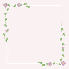 Fototapeta premium Frame with flowers and leaves. Card for invitation, celebration, with place for text. Watercolor, aquarelle plant design. Vector illustration.