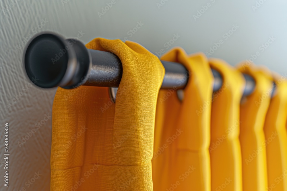 Poster a close up image of a curtain with a metal rod. this versatile picture can be used for various desig