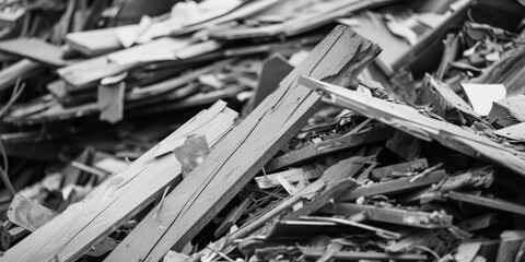A black and white photo of a pile of wood. Suitable for various applications