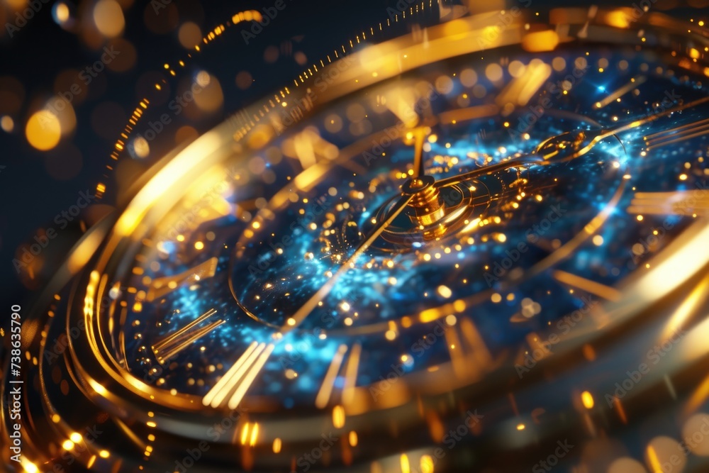 Poster A detailed close-up shot of a clock on a table. This versatile image can be used to depict time management, punctuality, or as a symbol of a ticking deadline