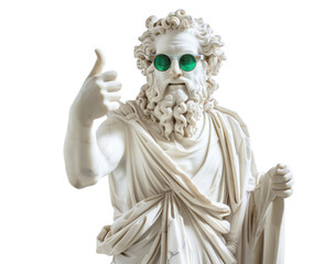 Fototapeta na wymiar Ancient Greek statue thumb up wear colorful sunglasses