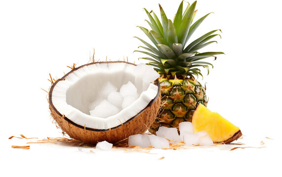Island Delight: Pineapple Coconut Paradise Isolated on Transparent Background PNG.