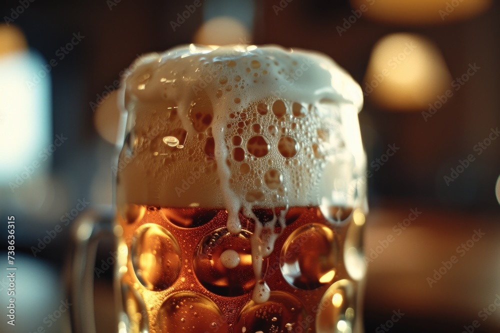 Poster a close up view of a glass of beer. perfect for bar menus and advertisements