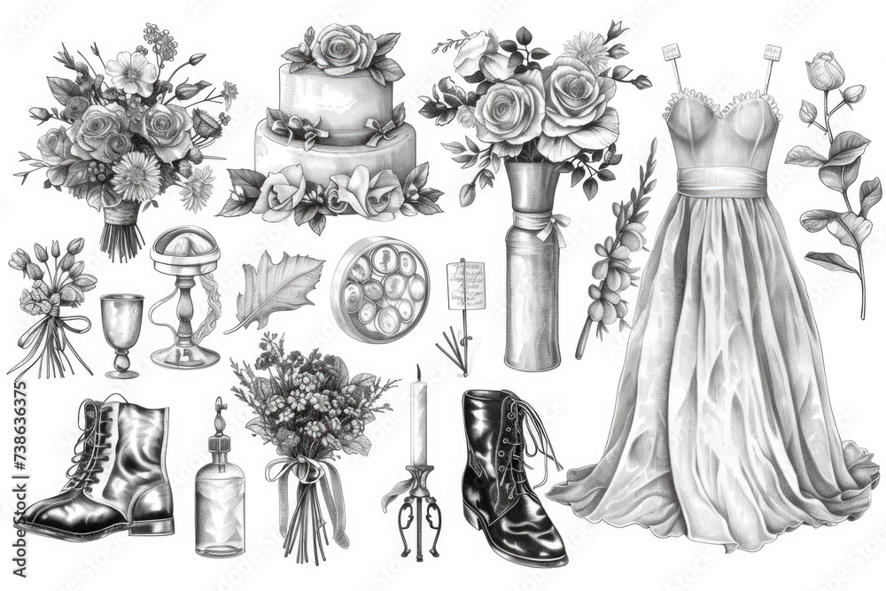 Poster A drawing featuring a collection of various items. Perfect for adding a touch of creativity to any project