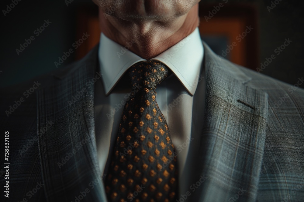 Poster a close up photo of a man wearing a suit and tie. suitable for business and professional concepts