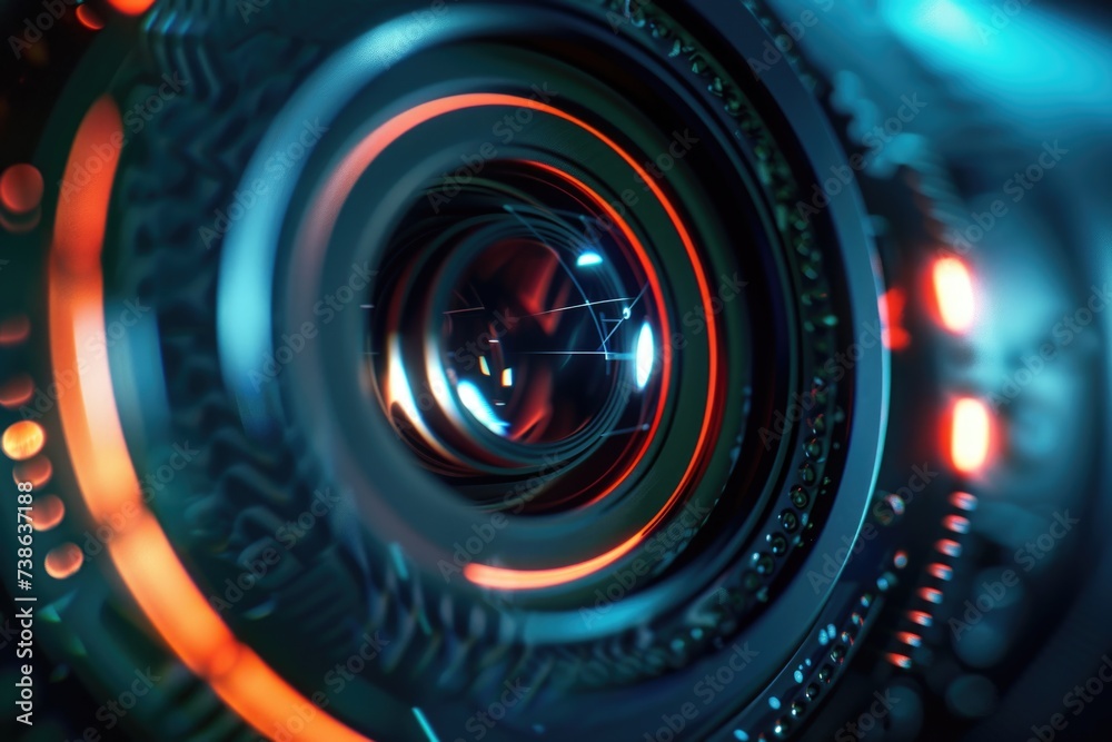 Poster close-up view of a camera lens. perfect for photography enthusiasts and professionals.