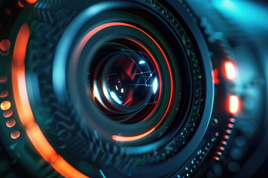 Close-up view of a camera lens. Perfect for photography enthusiasts and professionals.