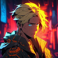 Cool Neon Graffiti Anime Boy with Blonde Hair, T-Shirt or Product Image