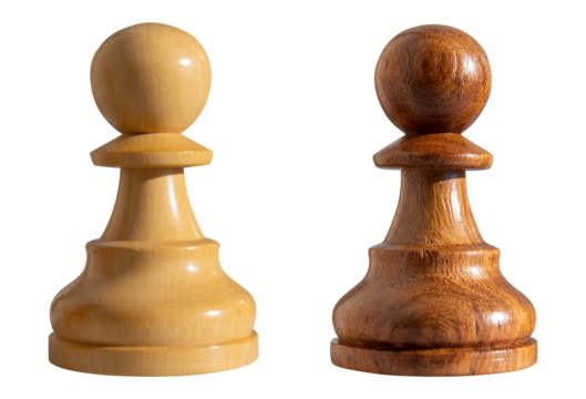 chess pawns set isolated black white wooden pieces collage cutout element for mixed media design transparent background