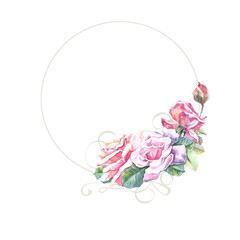 design element for greeting postcard, wedding invitation,  with watercolor branch roses