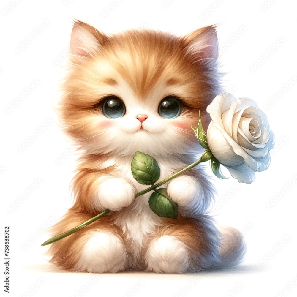 Poster whimsical kitten illustration created with generative ai technology