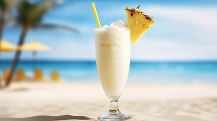 Cocktail pina colada on a beach