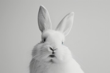 A close-up photograph of a rabbit against a white background. Suitable for various uses