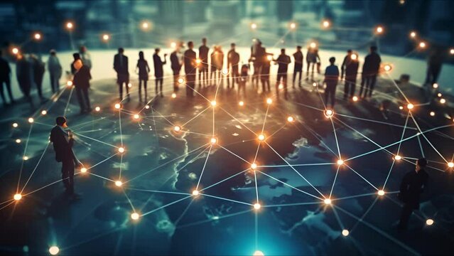 Global world network and telecommunication. People connected on Earth. Communication technology for internet business concept.
