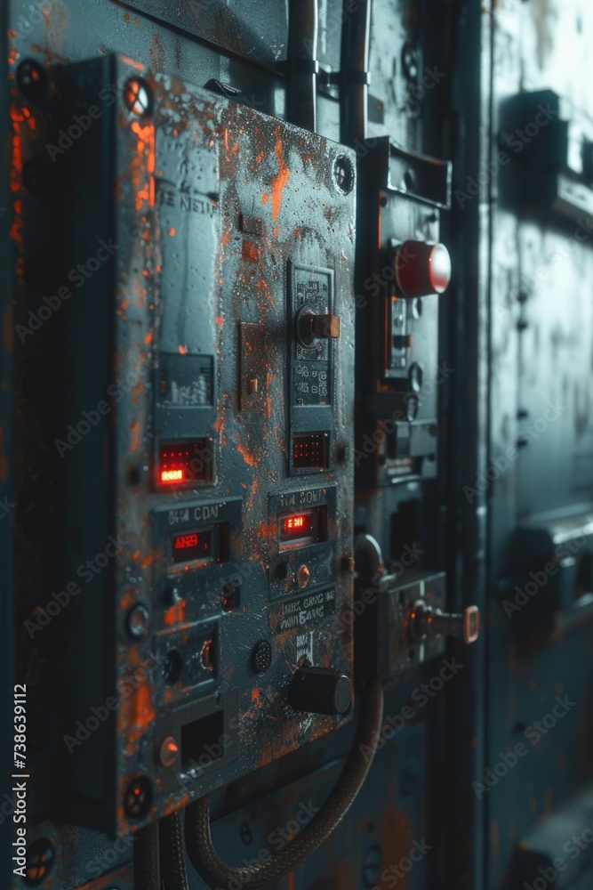 Aufkleber A detailed close-up of a switch on a train. This image can be used to showcase the intricate mechanics of a train switch