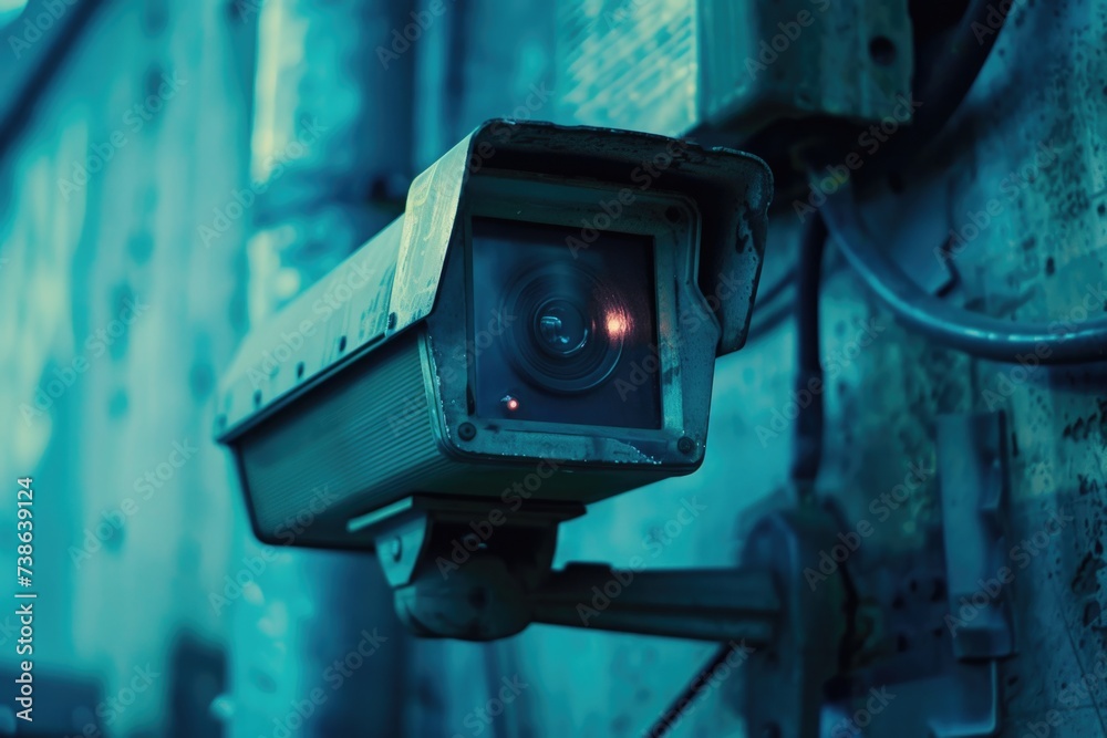 Poster a close up of a camera mounted on a wall. perfect for photography enthusiasts or professionals looki