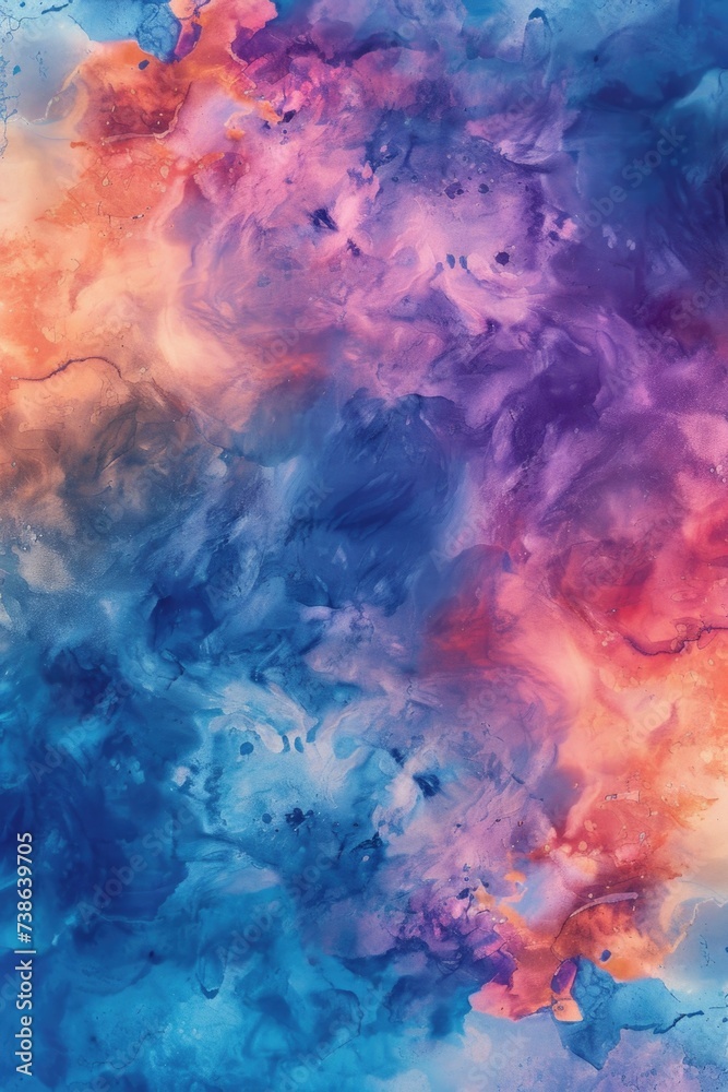 Poster a vibrant abstract painting featuring a combination of blue, orange, and pink colors. this versatile