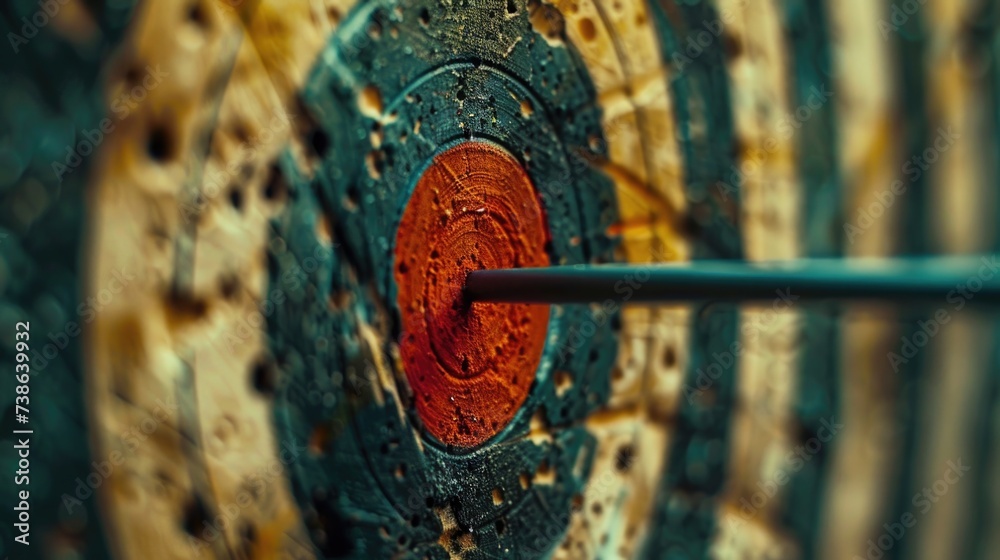 Aufkleber A close-up view of a target with an arrow in the center. This image can be used to represent precision, accuracy, and hitting the mark