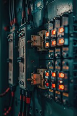A close-up view of various electrical equipment. Suitable for technology, industrial, or engineering projects