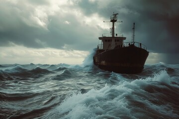 A picture of a large boat in the middle of the ocean. Suitable for travel and adventure themes