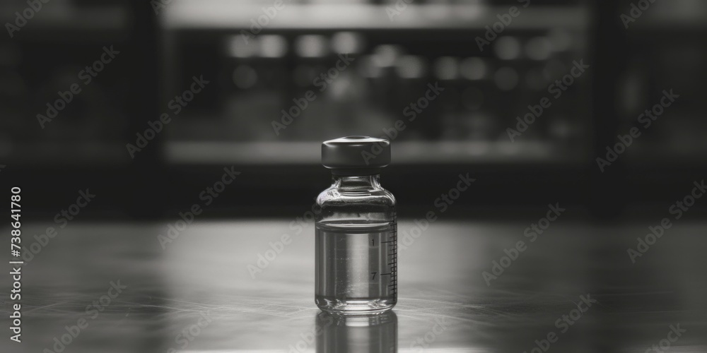 Poster a bottle of water sitting on top of a table. suitable for various uses