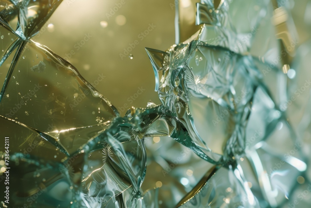 Poster A close up view of a broken glass window. This image can be used to depict vandalism, destruction, or the aftermath of a break-in