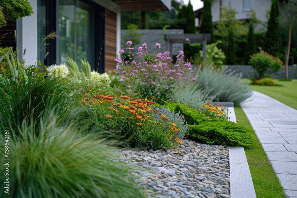 Aufkleber A vibrant and diverse garden filled with a wide array of plants and flowers. Perfect for adding a touch of nature and beauty to any project or design