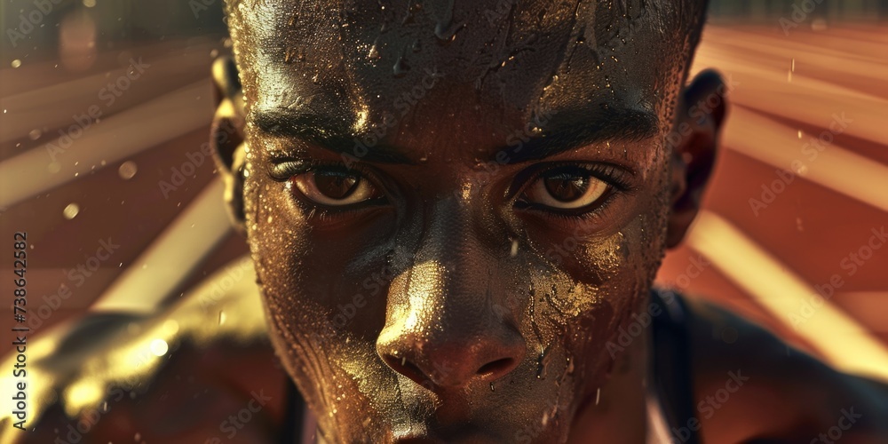 Poster a detailed close up of a person with black paint on their face. this image can be used for various p
