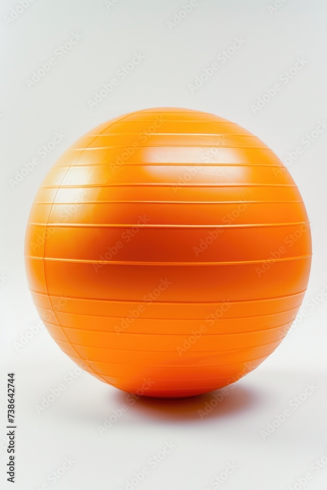 Poster an orange exercise ball on a white surface. suitable for fitness and exercise related concepts