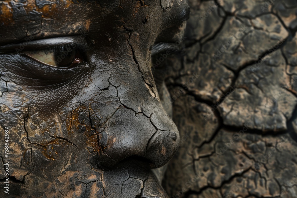 Poster a close up view of a statue's face. can be used for art projects or educational materials