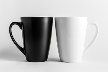 Two black and white coffee mugs sitting side by side. Perfect for coffee lovers or coffee-themed designs - Powered by Adobe
