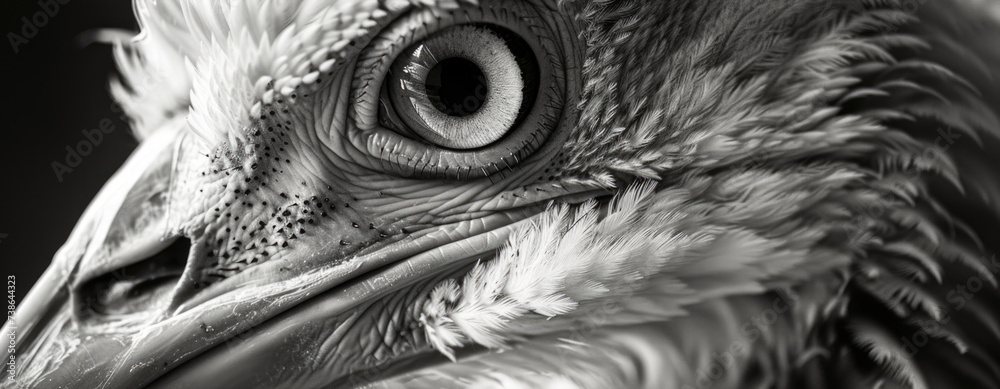 Poster close-up shot of a bird's head with a black background. perfect for nature enthusiasts and bird love