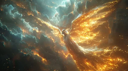 Foto op Plexiglas Angel crafting nebulae as sanctuaries for lost cosmic souls a respite from the dark © AlexCaelus
