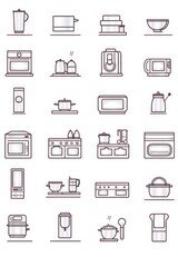 A collection of various kitchen appliances and appliances placed on a clean white background. Suitable for showcasing modern kitchen designs and home improvement projects