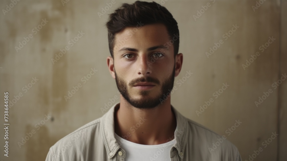 Aufkleber a picture of a man with a beard wearing a white shirt. this versatile image can be used in various c