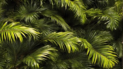 Ultra-HD image, 8K, lush palm fronds overlapping to form a tropical foliage pattern, transporting viewers to a sun-drenched paradise . generative AI