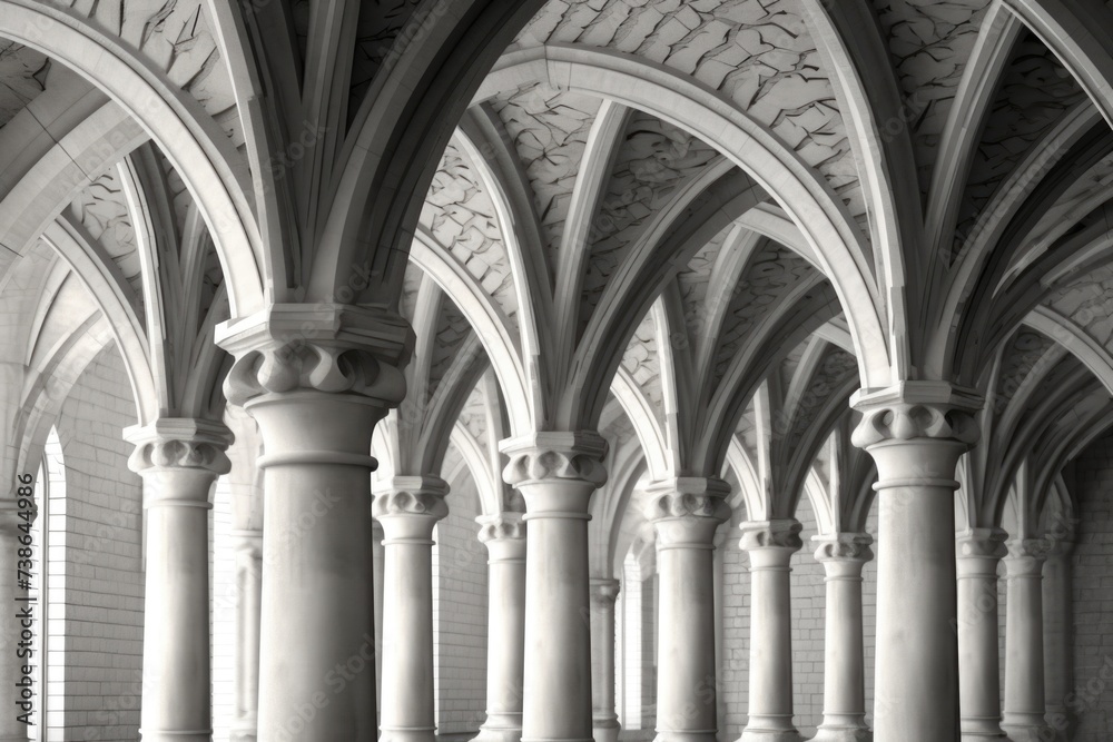 Aufkleber a black and white photo showcasing a row of columns. perfect for architectural projects or historica