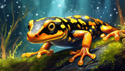 Fire salamander is a European species of amphibian, art design