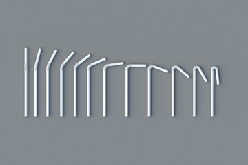 Set of drinking straws. Flexible tube for beverage. Disposable pipe for cocktail. 3d render