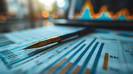 Gain financial insights with this photograph displaying detailed financial charts and graphs. It's an ideal choice for projects related to finance, investment, and market analysis. - obrazy, fototapety, plakaty
