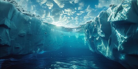 Melting glaciers reveal stunning underwater iceberg, Generative AI 