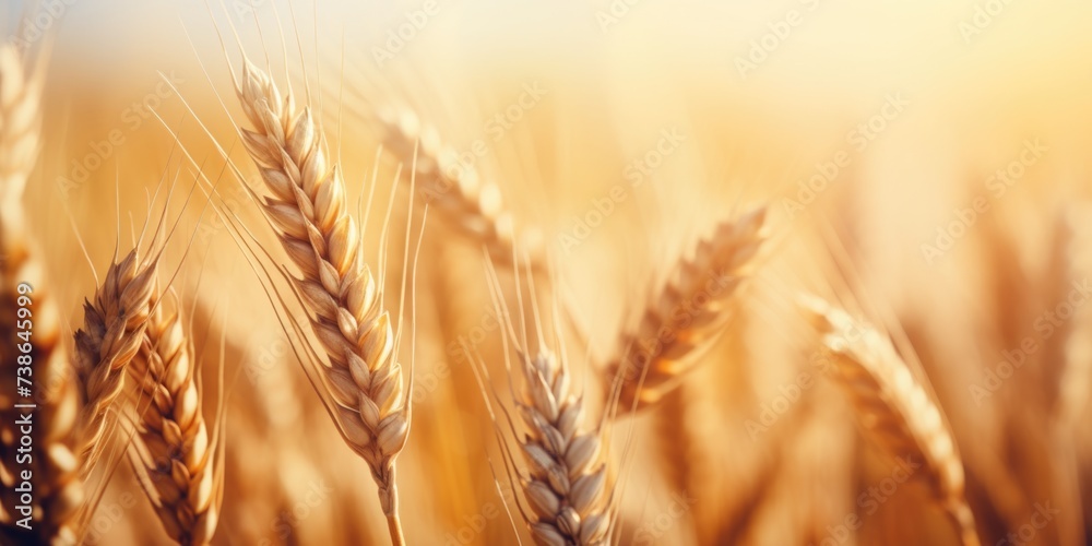 Aufkleber a close-up view of a bunch of wheat in a field. this image can be used to depict agriculture, farmin